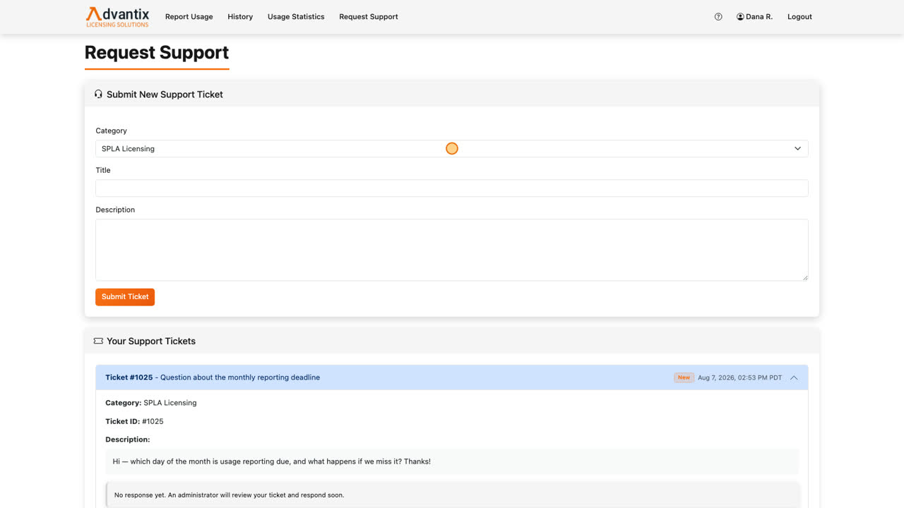 If you ever get stuck — a question about licensing, pricing, or your account — the Request Support page is the fastest way to reach the team. Pick the category that fits your question.